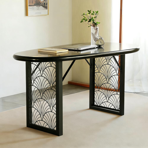 Heavy-Duty Metal Table Legs for DIY Desk Base, 28 Inch Black Industrial Legs with Laser Engraving Design, for Dining Table/Office Furniture Set of 2 (D)