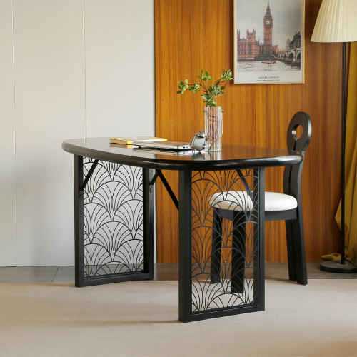 Heavy-Duty Metal Table Legs for DIY Desk Base, 28 Inch Black Industrial Legs with Laser Engraving Design, for Dining Table/Office Furniture Set of 2 (D)