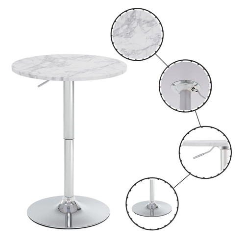 23.6" Round Bar Table, Adjustable Height Bar Table, Modern Cocktail Tables with MDF Top and Metal Base, Bistro Pub Tables Suitable for Cafe, Kitchen Island, Bar Counter, White