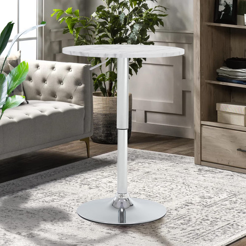 23.6" Round Bar Table, Adjustable Height Bar Table, Modern Cocktail Tables with MDF Top and Metal Base, Bistro Pub Tables Suitable for Cafe, Kitchen Island, Bar Counter, White
