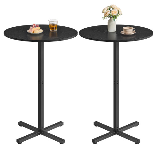 Round Cocktail Table, Set of 2, High Top Bar Pub Table with Metal Frame and Cross Base, for 2-3 People, Modern, Easy to Assemble, 23.6 x 41.1 Inches, Ebony Black ULBT361B01-2J