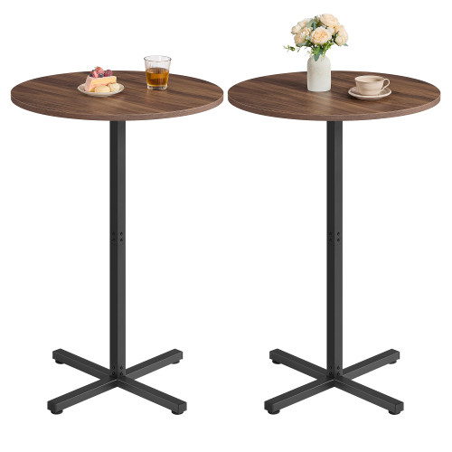 Round Cocktail Table, Set of 2, High Top Bar Pub Table with Metal Frame and Cross Base, for 2-3 People, Modern, Easy to Assemble, 23.6 x 41.1 Inches, Natural Walnut ULBT362K01