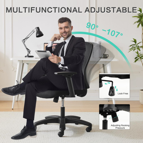 Big and Tall Office Chair 500LBS - Computer Desk Chair with Adjustable Lumbar Support, Heavy Duty Ergonomic Mesh with 360 Rotation 4D Arm and Extra Wide Comfty Seat, Quiet Wheels for Adults