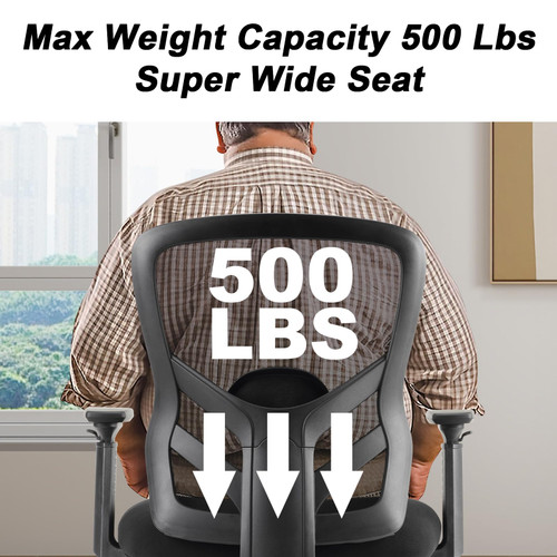 Big and Tall Office Chair 500LBS - Computer Desk Chair with Adjustable Lumbar Support, Heavy Duty Ergonomic Mesh with 360 Rotation 4D Arm and Extra Wide Comfty Seat, Quiet Wheels for Adults