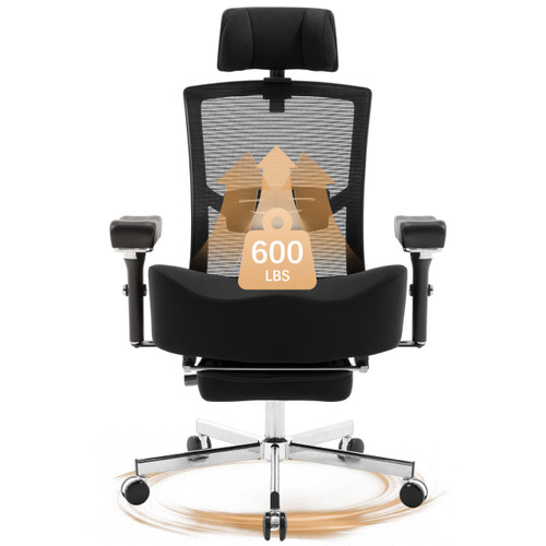 600lbs Big and Tall Office Chair,Oversized Ergonomic Breathable Mesh Desk Chair with W-Shape Thicken Seat Cushion,Computer Chair with Adjustable 4D Armrest,Lumbar Support Footrest Headrest
