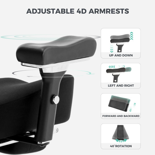 600lbs Big and Tall Office Chair,Oversized Ergonomic Breathable Mesh Desk Chair with W-Shape Thicken Seat Cushion,Computer Chair with Adjustable 4D Armrest,Lumbar Support Footrest Headrest