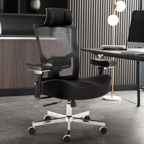 600lbs Big and Tall Office Chair,Oversized Ergonomic Breathable Mesh Desk Chair with W-Shape Thicken Seat Cushion,Computer Chair Upgraded 4D Armrest with Adjustable Lumbar Support&Headrest