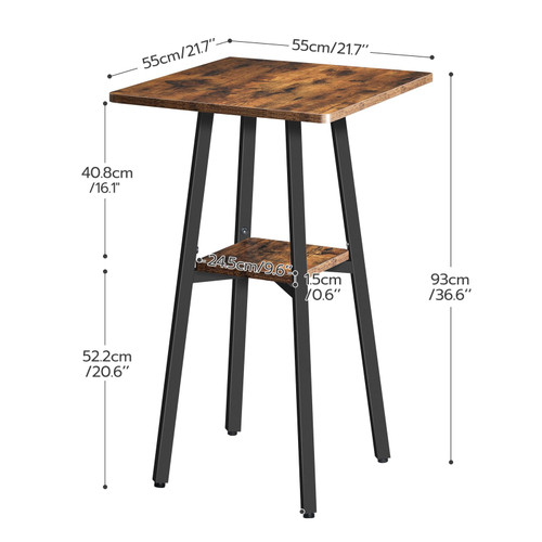 Bar Table, 2-Tier High Top Pub Table, Counter Height Table with Storage, Small Kitchen Dining Table, 36.6" High Bar Table for Living Room Party, Easy to Assemble, Rustic Brown BF51BT01