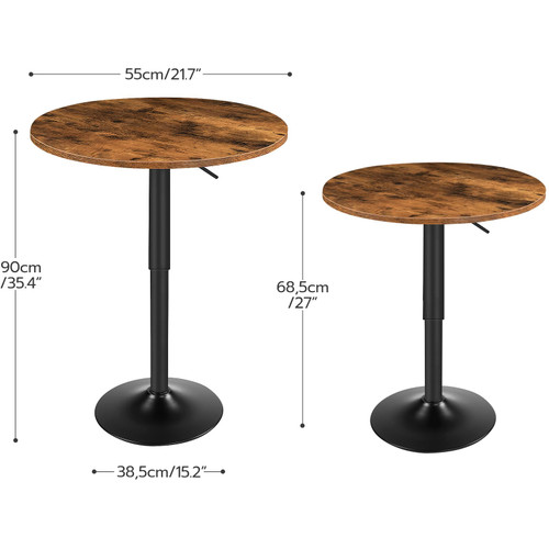 Bar Table, Height-Adjustable Round Pub Table 27-35.4 Inches with Sturdy Base, Modern Style, Easy to Assemble, Suitable for Small Space, Rustic and Black BF58BT01G1