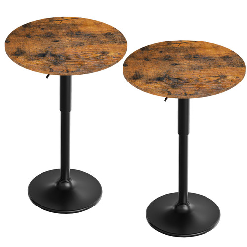 2 Pcs Bar Table, Height-Adjustable Round Pub Table 27-35.4 Inches with Sturdy Base, Modern Style, Easy to Assemble, Suitable for Small Space, Rustic Brown and Black BF58BTP201G1