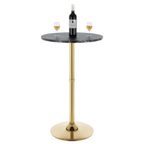 24" Round Cocktail Bar Table with Metal Base, Tall Bistro Pub Table, Counter Bar Height Table for Kitchen, Dining Room, Living Room, Easy Assembly, Black&Gold