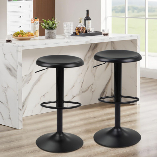 Bar Stools - 2 Pack, Adjustable Swivel Height Counter Bar Stool, Modern Metal Barstools, Backless Barstool for Bar, Kitchen Island, Pub, Black