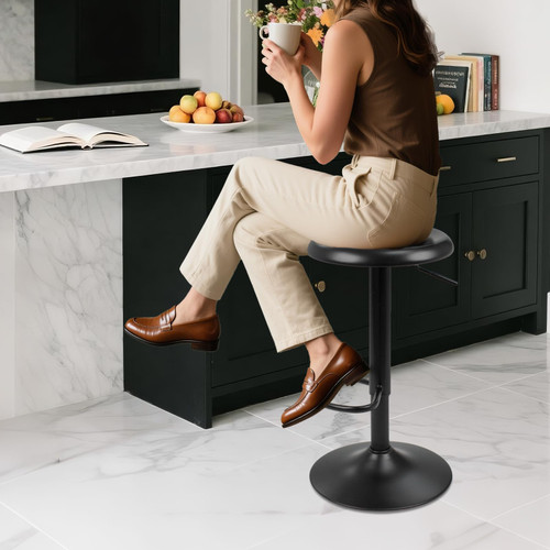 Bar Stools - 2 Pack, Adjustable Swivel Height Counter Bar Stool, Modern Metal Barstools, Backless Barstool for Bar, Kitchen Island, Pub, Black