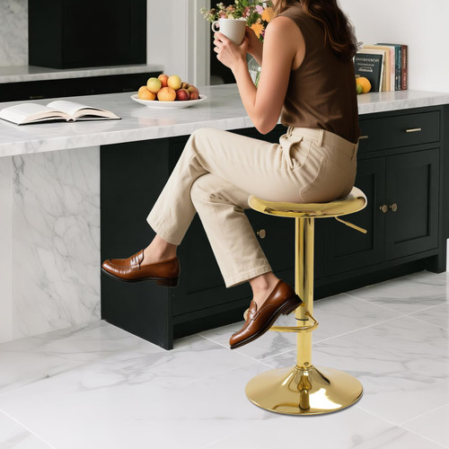Bar Stools - 2 Pack, Adjustable Swivel Height Counter Bar Stool, Modern Metal Barstools, Backless Barstool for Bar, Kitchen Island, Pub, Gold