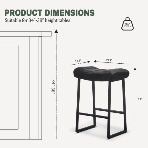 Black Modern Bar Stool for Kitchen Counter Backless Counter Height Barstool with Upholstered Faux Leather Seat and Metal Frame Industrial 24 inch Bar Chair