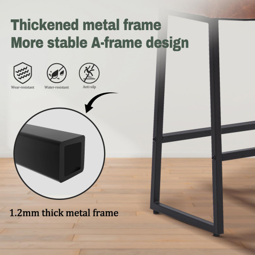 Counter Height Bar Stool for Kitchen Counter Modern Backless Barstool with Upholstered Faux Leather Seat and Metal Frame Industrial 24 inch Bar Chair, Brown