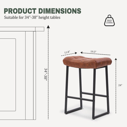 Counter Height Bar Stool for Kitchen Counter Modern Backless Barstool with Upholstered Faux Leather Seat and Metal Frame Industrial 24 inch Bar Chair, Brown