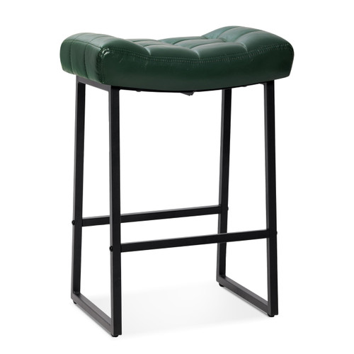 Counter Height Bar Stool for Kitchen Counter Modern Backless Barstool with Upholstered Faux Leather Seat and Metal Frame Industrial 24 inch Bar Chair, Dark Green