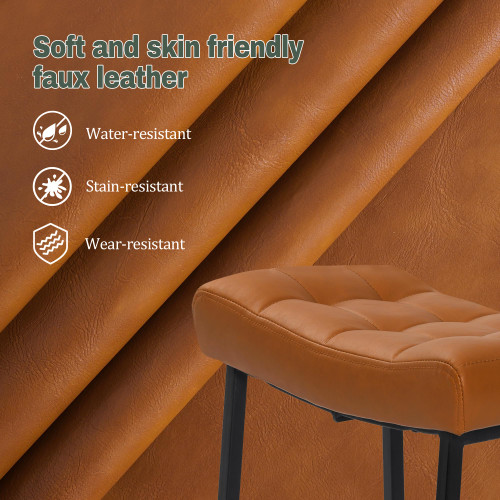 Counter Height Bar Stool for Kitchen Counter Modern Backless Barstool with Upholstered Faux Leather Seat and Metal Frame Industrial 24 inch Bar Chair, Light Brown