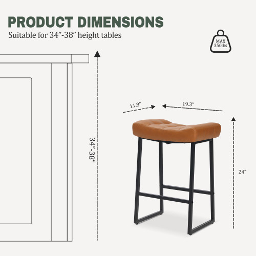 Counter Height Bar Stool for Kitchen Counter Modern Backless Barstool with Upholstered Faux Leather Seat and Metal Frame Industrial 24 inch Bar Chair, Light Brown