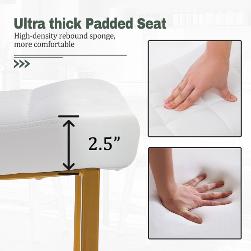 White & Gold Counter Height Bar Stool for Kitchen Counter Modern Backless Barstool with Upholstered Faux Leather Seat and Metal Frame Industrial 24 inch Bar Chair