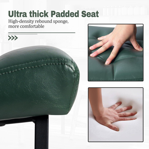 Modern Bar Stools Set of 2 for Kitchen Counter 24 inch Counter Height Backless Barstools with Upholstered Faux Leather Saddle Seat and Metal Frame Industrial Bar Chairs, Dark Green