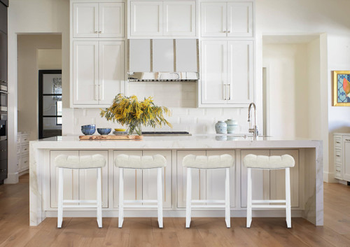 White & Beige Counter Height Bar Stools Set of 3 for Kitchen Counter Modern Backless Barstools with Upholstered Faux Leather Seat and Metal Frame Industrial 24 inch Bar Chairs