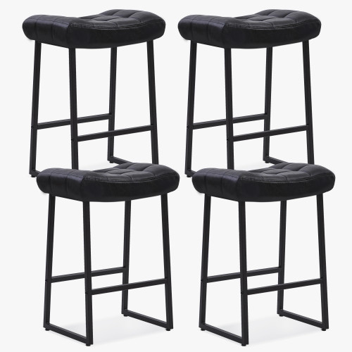 Black Bar Stools Set of 4 for Kitchen Island Counter Height Stools Modern Backless Barstools with Upholstered Faux Leather Saddle Seat and Metal Frame Industrial Bar Chairs, 24 inch