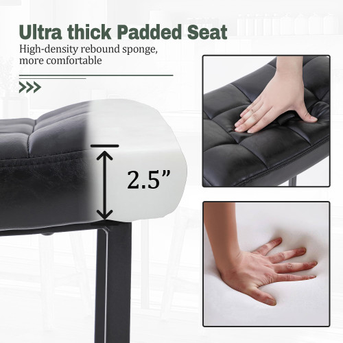 Black Bar Stools Set of 4 for Kitchen Island Counter Height Stools Modern Backless Barstools with Upholstered Faux Leather Saddle Seat and Metal Frame Industrial Bar Chairs, 24 inch