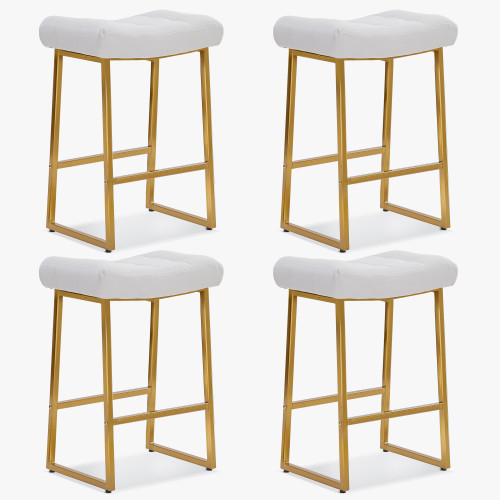 White & Gold Counter Height Bar Stools Set of 4 for Kitchen Counter Backless Kitchen Island Barstools with Upholstered Faux Leather Seat and Metal Frame Modern Industrial 24 inch Bar Chairs
