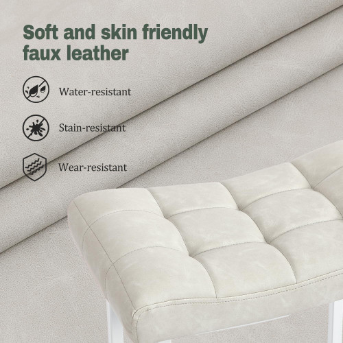 White & Beige Counter Height Bar Stools Set of 6 for Kitchen Counter Modern Backless Barstools with Upholstered Faux Leather Seat and Metal Frame Industrial 24 inch Bar Chairs