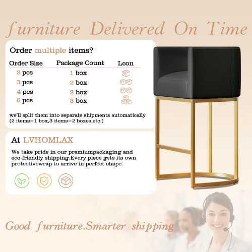 24" Modern Counter Height Bar Stools,PU Leather Upholstered Barrel Barstools with Backs,Island Chairs Bar Stools Set of 1,Metal Gold Frames Ink Black Leather