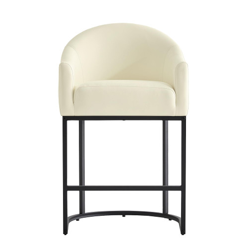 26" Modern Counter Height Bar Stools,Barstools with Arms,Kitchen Island Chairs,PU Leather Upholstered Barrel Bar Stools with Backs,Metal Black Frames,Beige White Leather