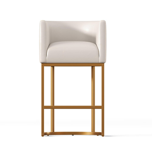 26" Modern Counter Height Bar Stools,PU Leather Upholstered Barrel Barstools with Backs,Island Chairs Bar Stools Set of 1,Beige White Leather