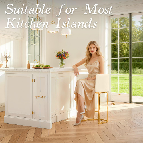 26" Modern Counter Height Bar Stools,PU Leather Upholstered Barrel Barstools with Backs,Island Chairs Bar Stools Set of 1,Beige White Leather