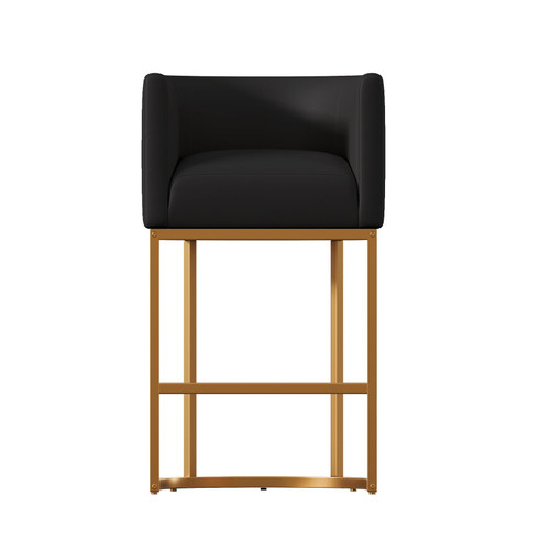 26" Modern Counter Height Bar Stools,PU Leather Upholstered Barrel Barstools with Backs,Island Chairs Bar Stools Set of 1,Metal Gold Frames,Black Leather