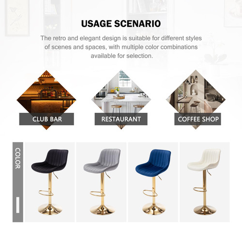 Velvet Bar Stools Set of 2 - Swivel Counter Height Barstools with Back & Adjustable Height, Modern Gold Kitchen Island Stools for Bar, Armless Pub Stools, Soft Grey Upholstered Seating