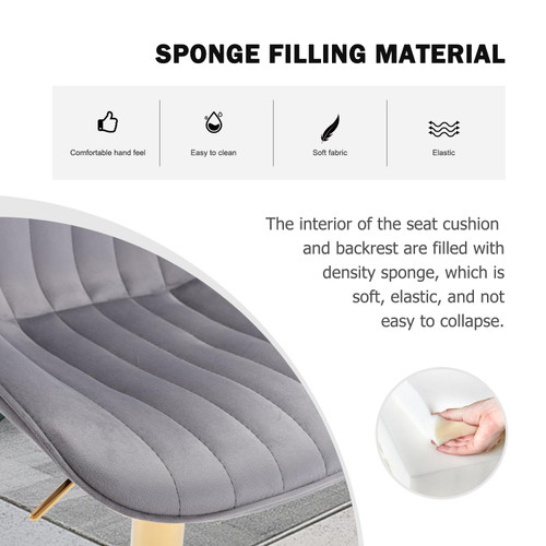 Velvet Bar Stools Set of 2 - Swivel Counter Height Barstools with Back & Adjustable Height, Modern Gold Kitchen Island Stools for Bar, Armless Pub Stools, Soft Grey Upholstered Seating