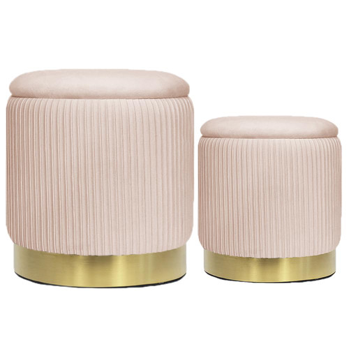 Pink Velvet Round Ottoman Set of 2 with Storage for Living Room Small Foot Stool Ottoman for Living Room Small Coffee Table,Vanity Stool with Storage for Bedroom Dorm