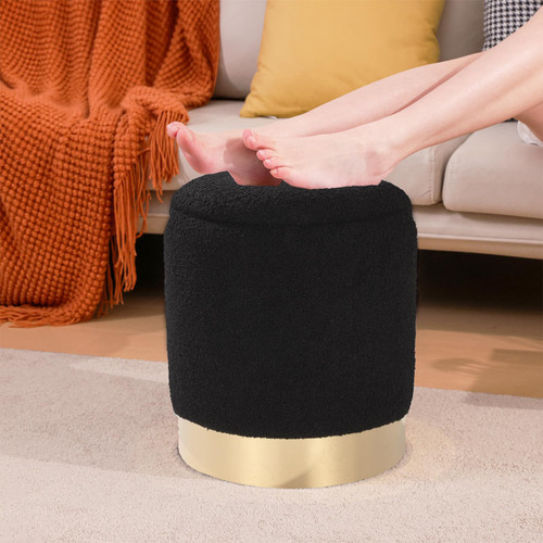 Sherpa Round Ottoman Set of 2 with Storage, 12 Gallon Hidden Storage Ottoman, Multi-Functional Footrest Stool, Vanity Seat, Coffee Table, No Assembly Required, Holds 300lbs (Teddy Black)