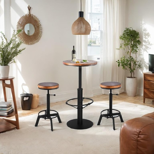 42" Tall Rustic Industrial Bar Table-19.68" Dia Round Wooden Top Metal Bar Height Adjustable Standing Pub Table-Dining Room Bistro Table-Cocktail Table