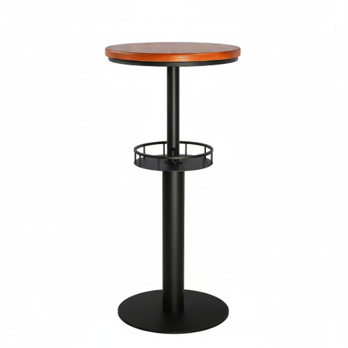 42" Tall Rustic Industrial Bar Table with Storage-19.68" Dia Round Wooden Top Metal Bar Height Adjustable Standing Pub Table-Dining Room Cocktail Bistro Table
