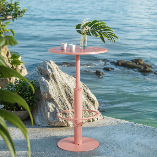 42" Tall Modern Industrial Bar Table-23.6" Dia Round Metal Top Standing Pub Cocktail Bistro Table-Indoor Outdoor Patio-Commercial Grade, Heavy Duty (Peach-Pink)