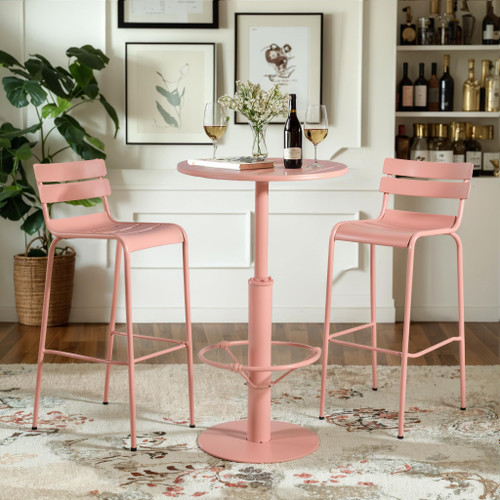 42" Tall Modern Industrial Bar Table-23.6" Dia Round Metal Top Standing Pub Cocktail Bistro Table-Indoor Outdoor Patio-Commercial Grade, Heavy Duty (Peach-Pink)