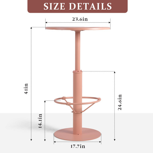 42" Tall Modern Industrial Bar Table-23.6" Dia Round Metal Top Standing Pub Cocktail Bistro Table-Indoor Outdoor Patio-Commercial Grade, Heavy Duty (Peach-Pink)