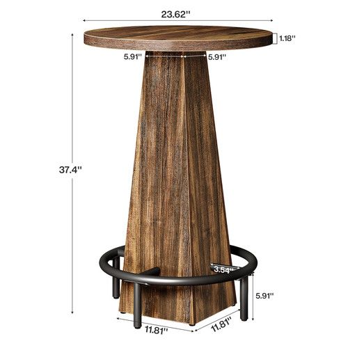 Bar Table, 37.4" High Round Pub Table for Small Bars, Dining Room, Kitchen, Rustic Brown (Only Table)