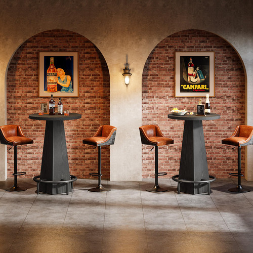 Bar Table Set of 2, 37.4" High Round Pub Table for Small Bars, Dining Room, Kitchen, Black (Only Table)