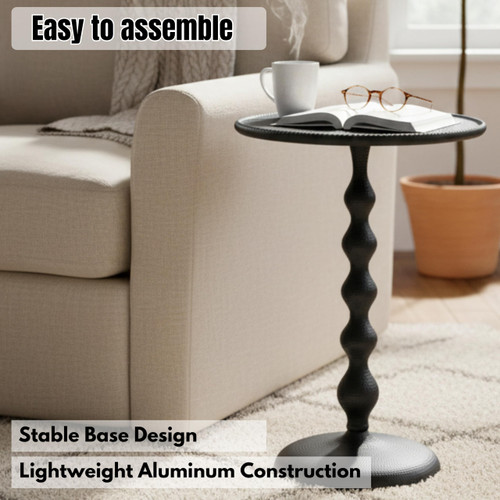Round Metal End Tables for Living Room, Modern Metal Accent, Modern Side Table, Bedroom Nightstand, Small Coffee, Space-Saving, Easy Assembly 14.5" (Black)