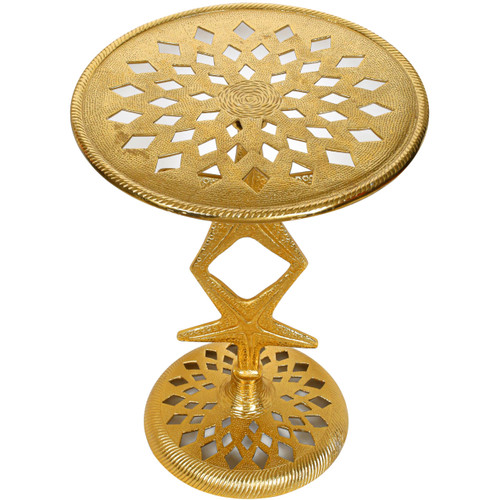 19" Round Side Table, Metal End Table for Bedroom Living Room Home Offices Patio Garden Lawn Stylish Vintage Indoor and Outdoor Side Table Pedestal End Tables (Gold)