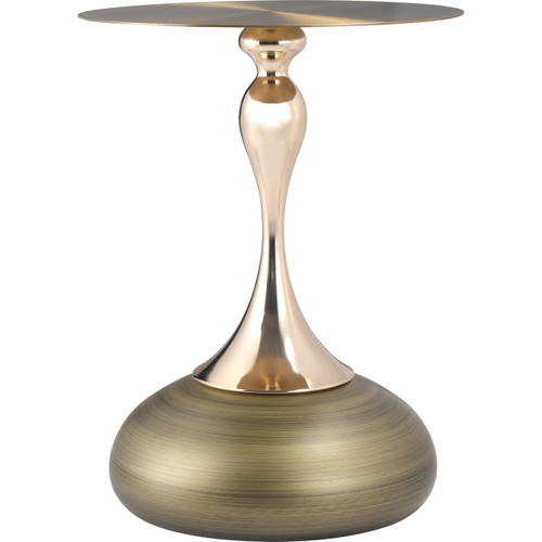 Savoy Series Modern Round Side Table with Gold Stainless Steel Top, Gold Pedestal Stem & Glossy Base, Accent End Table for Living Room, Bedroom, or Small Spaces, 17.7" × 21.6", Brass